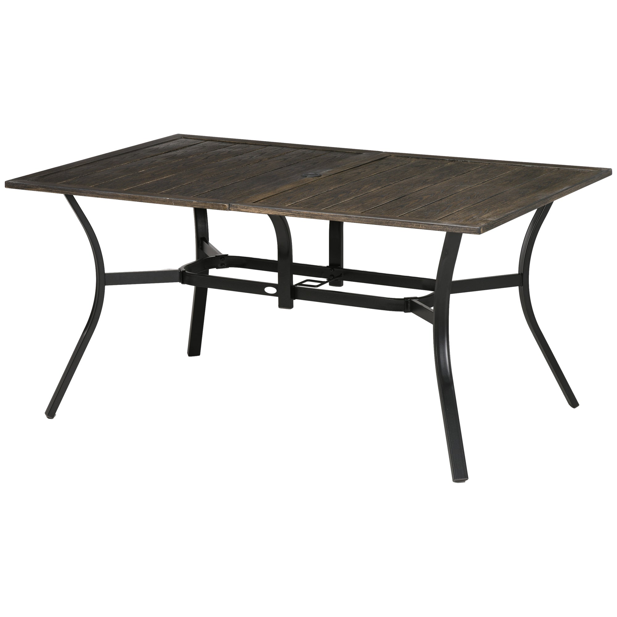 Six-Seater Steel Garden Table, with Œ€41mm Parasol Hole - Wood-Effect