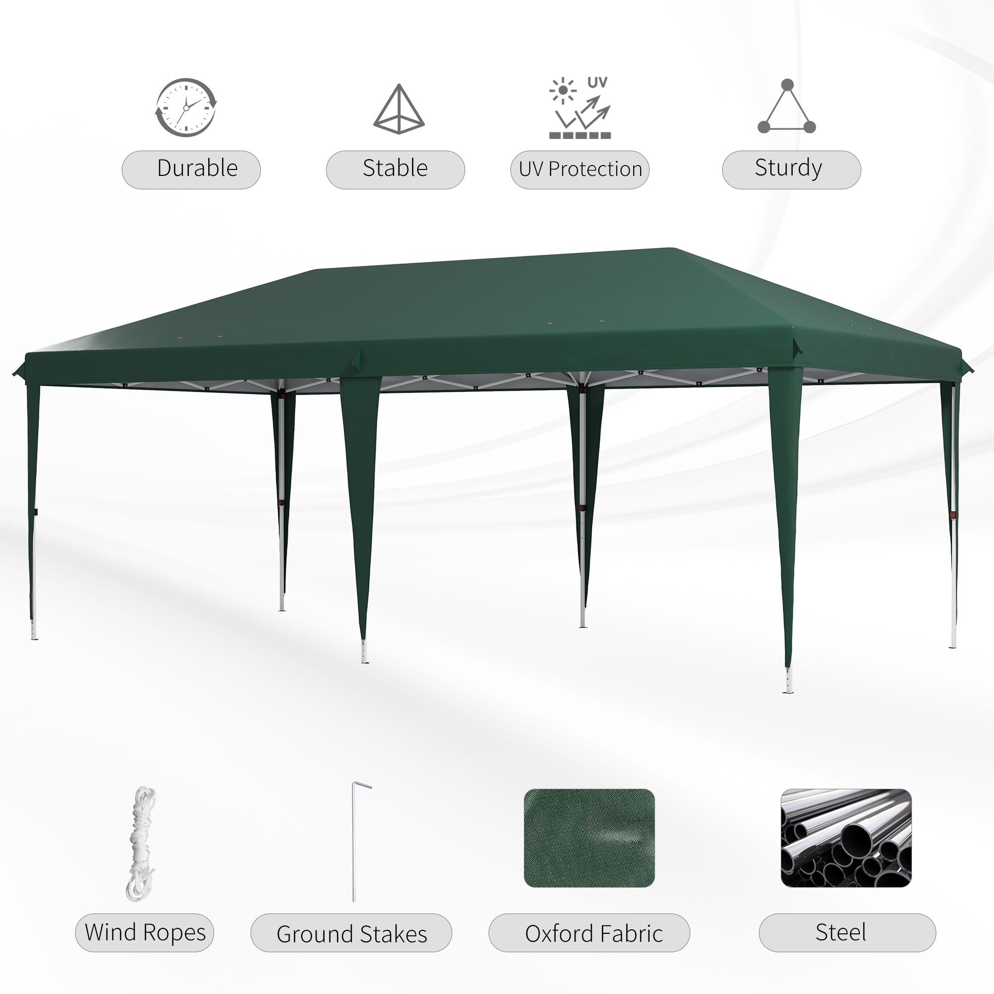 6 x 3 Metre Pop-Up Steel Frame Gazebo - Green Weatherproof