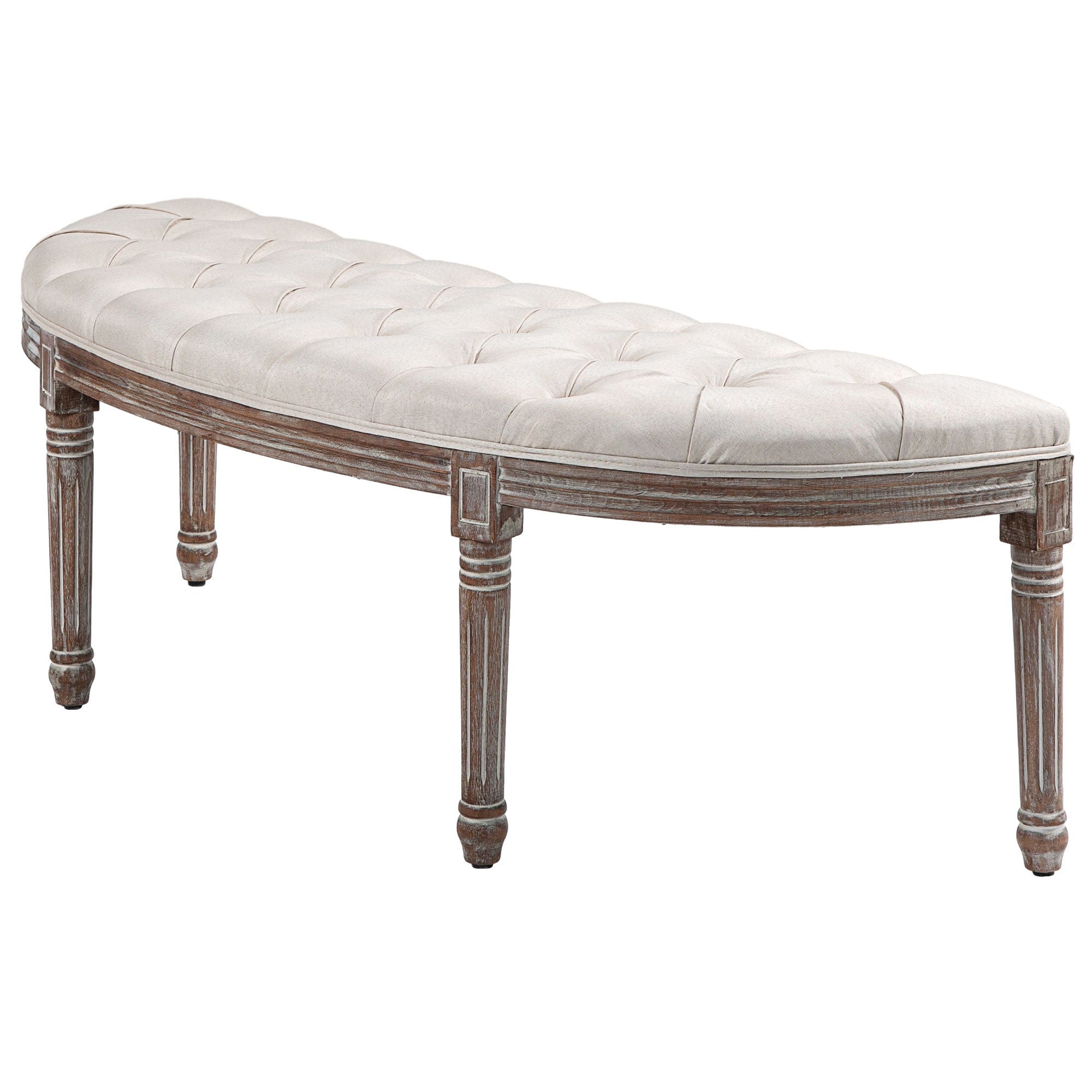 Half Circle Padded Bed End Bench - Cream White