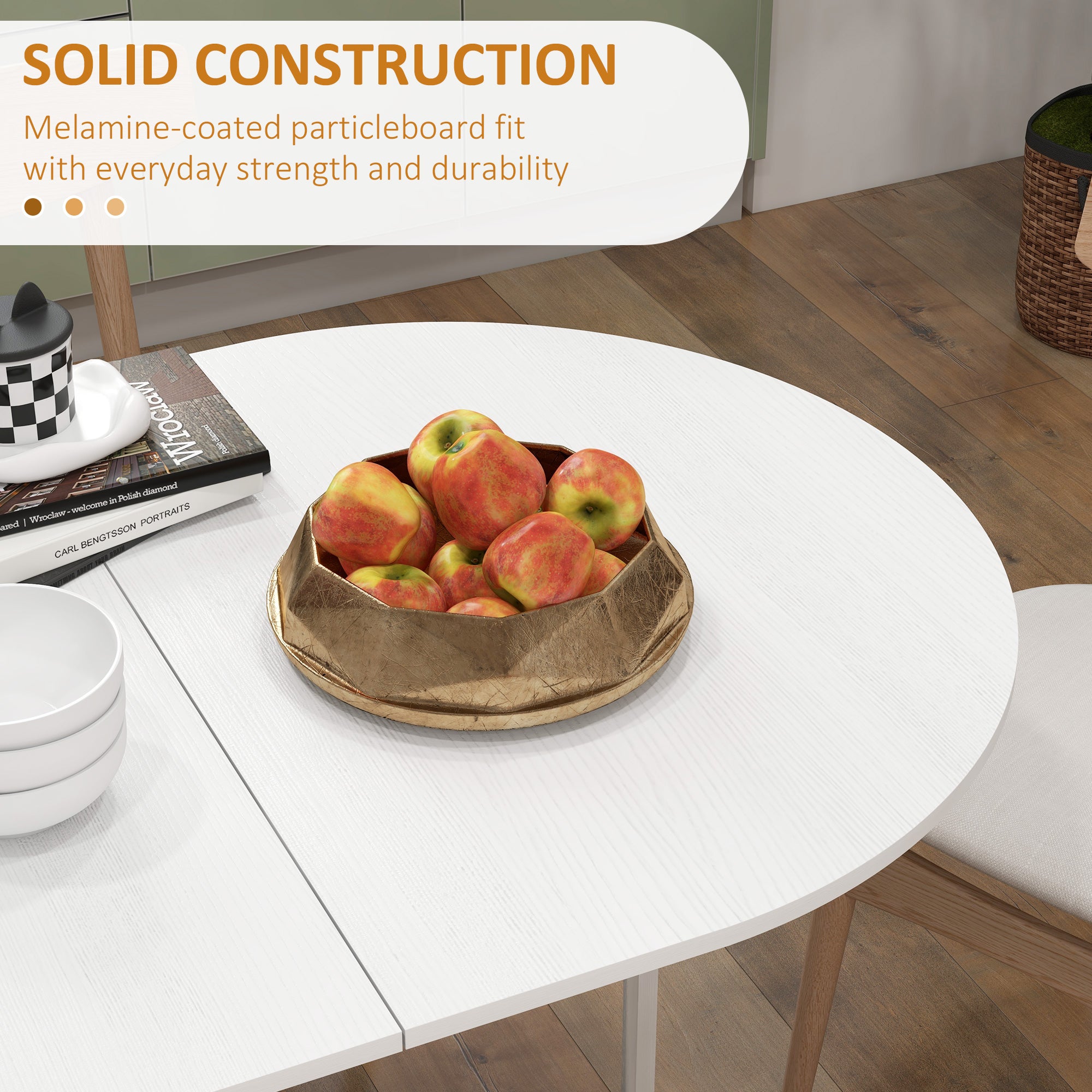 Folding Drop Leaf Oval Dining Table for Small Spaces - Ash Wood-Effect