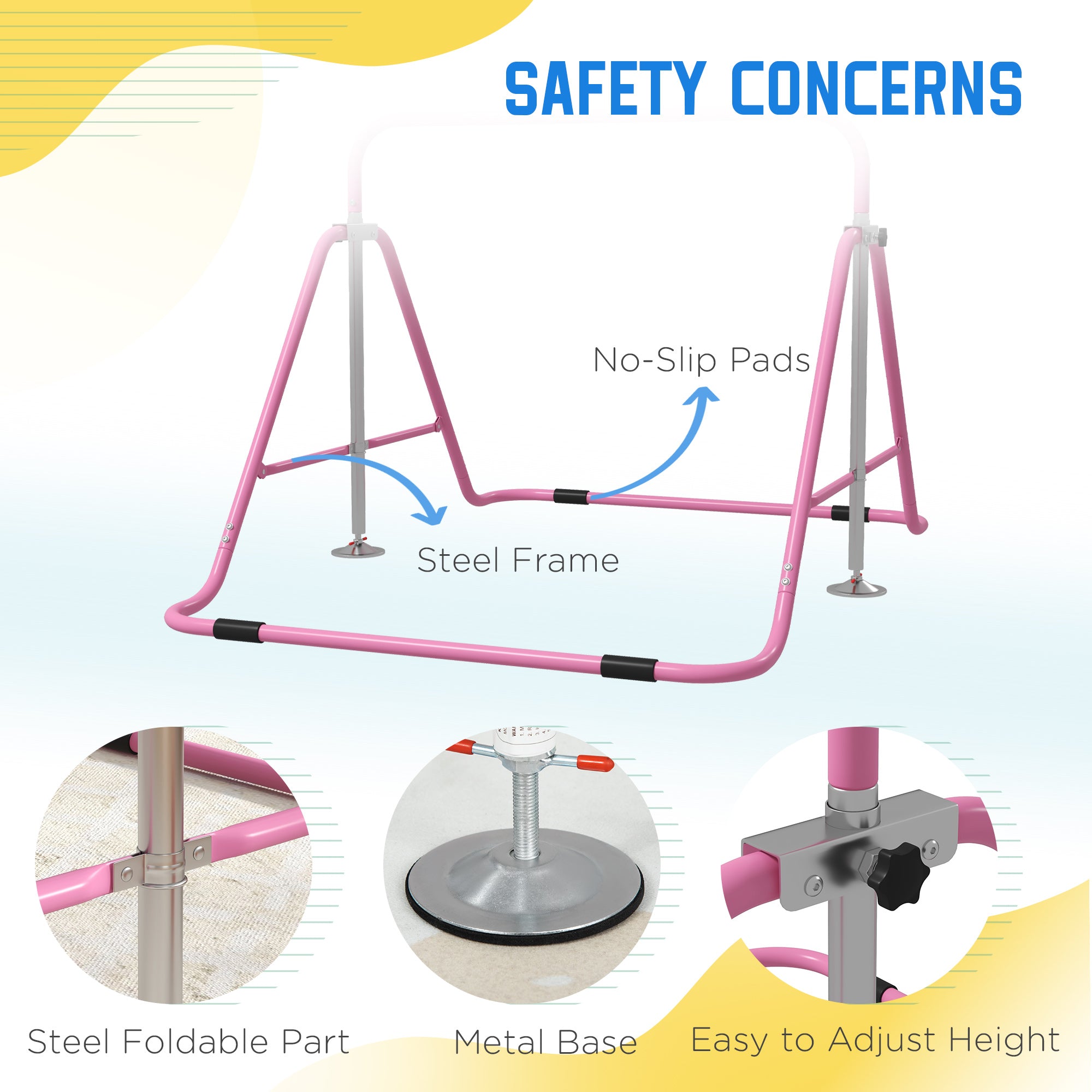Adjustable Foldable Kids Gymnastic Bar with Horizontal Bars - Pink