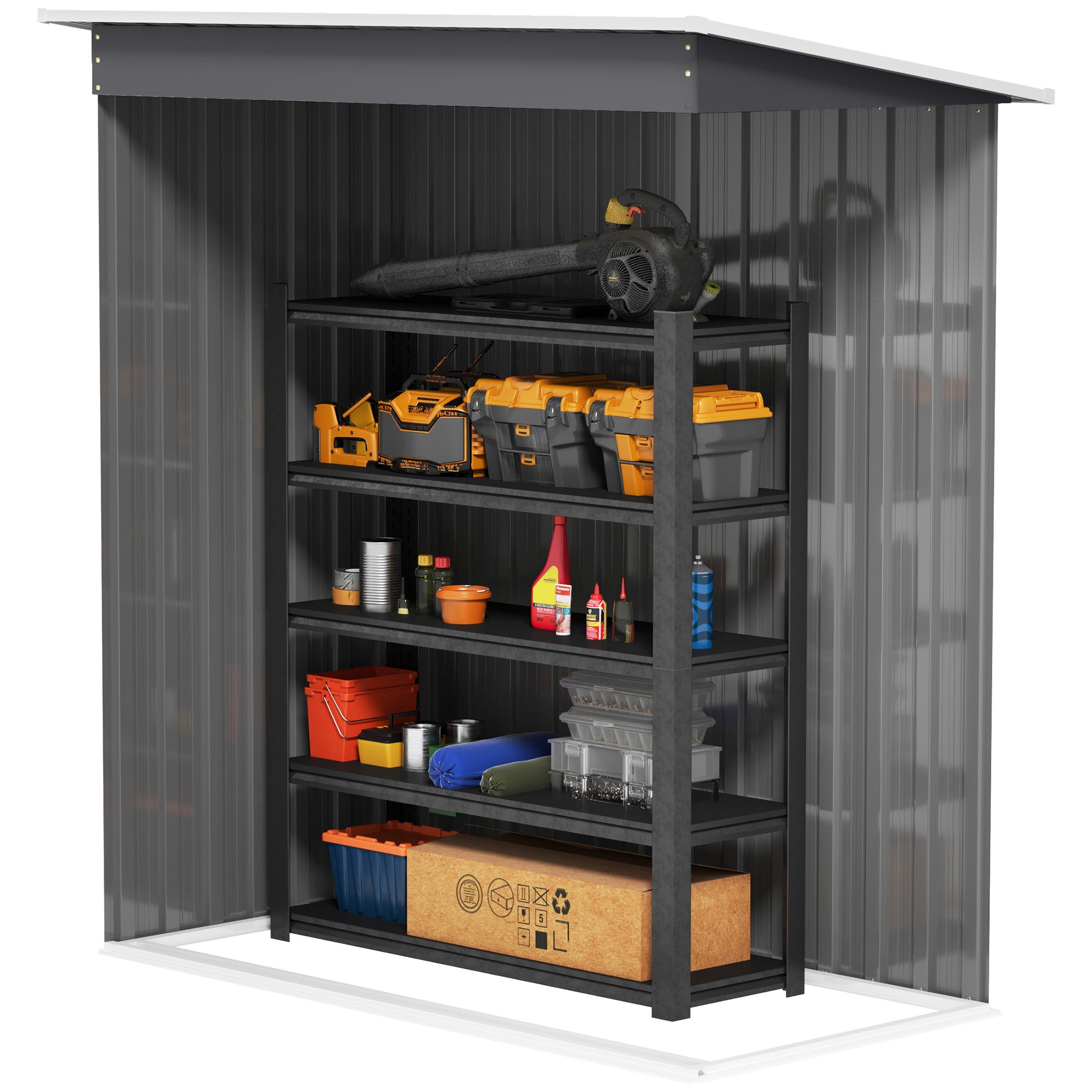 5 x 3ft Garden Storage Shed with Sliding Door and Sloped Roof Outdoor Equipment Tool, Light Grey