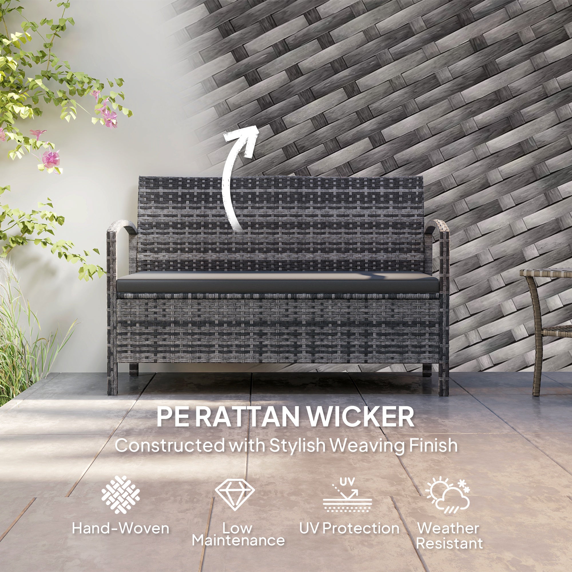 125L Garden Storage Bench with Cushion - Grey