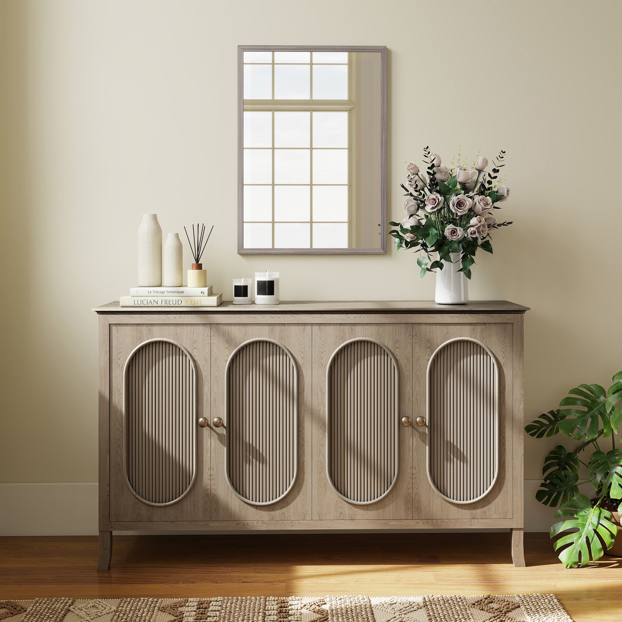 Wall Bathroom Mirror, 50 x 70 cm Wall-Mounted Mirror for Living Room, Bedroom, Hallway, Grey