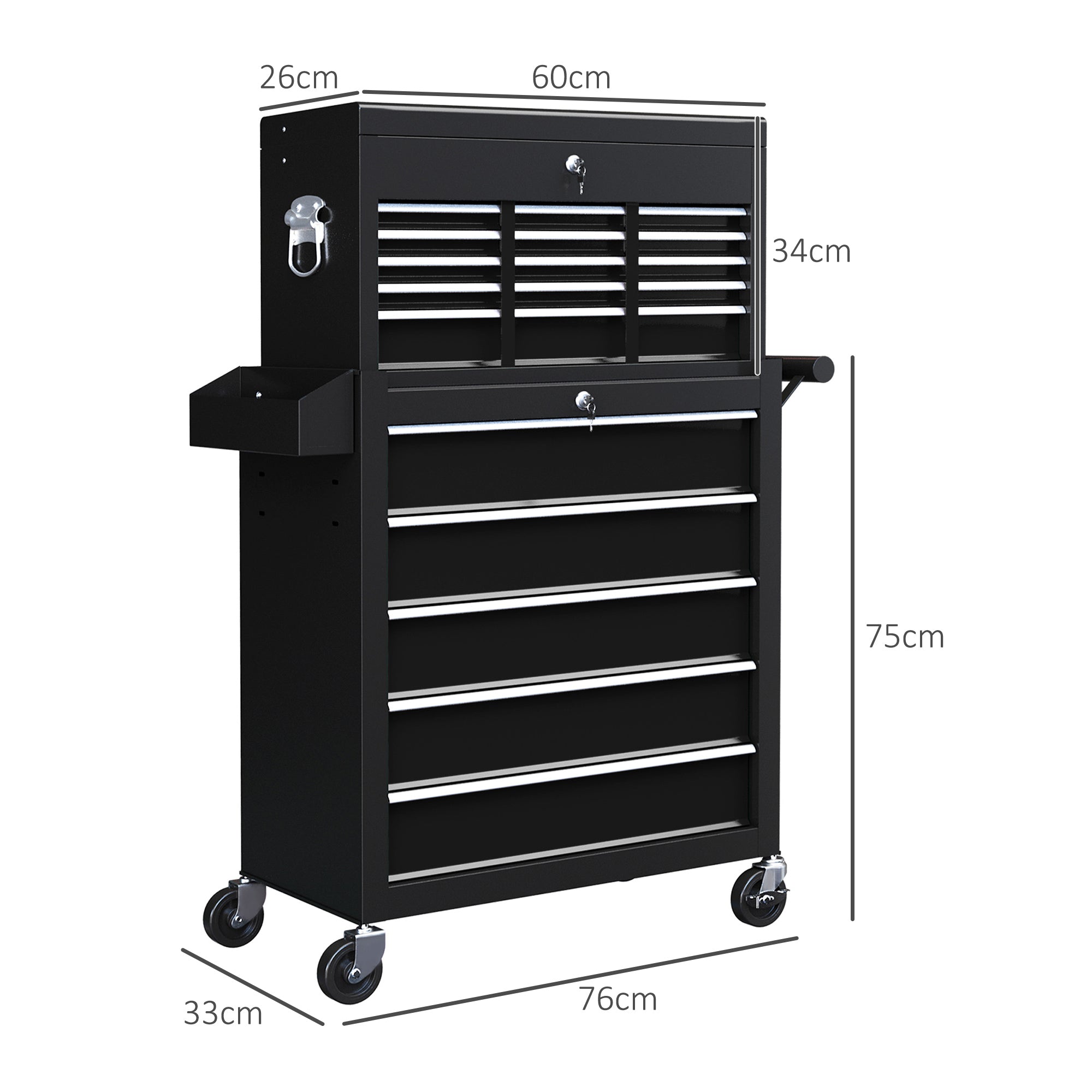 19 Drawer, Two-Part Tool Storage Chest on Wheels - Black