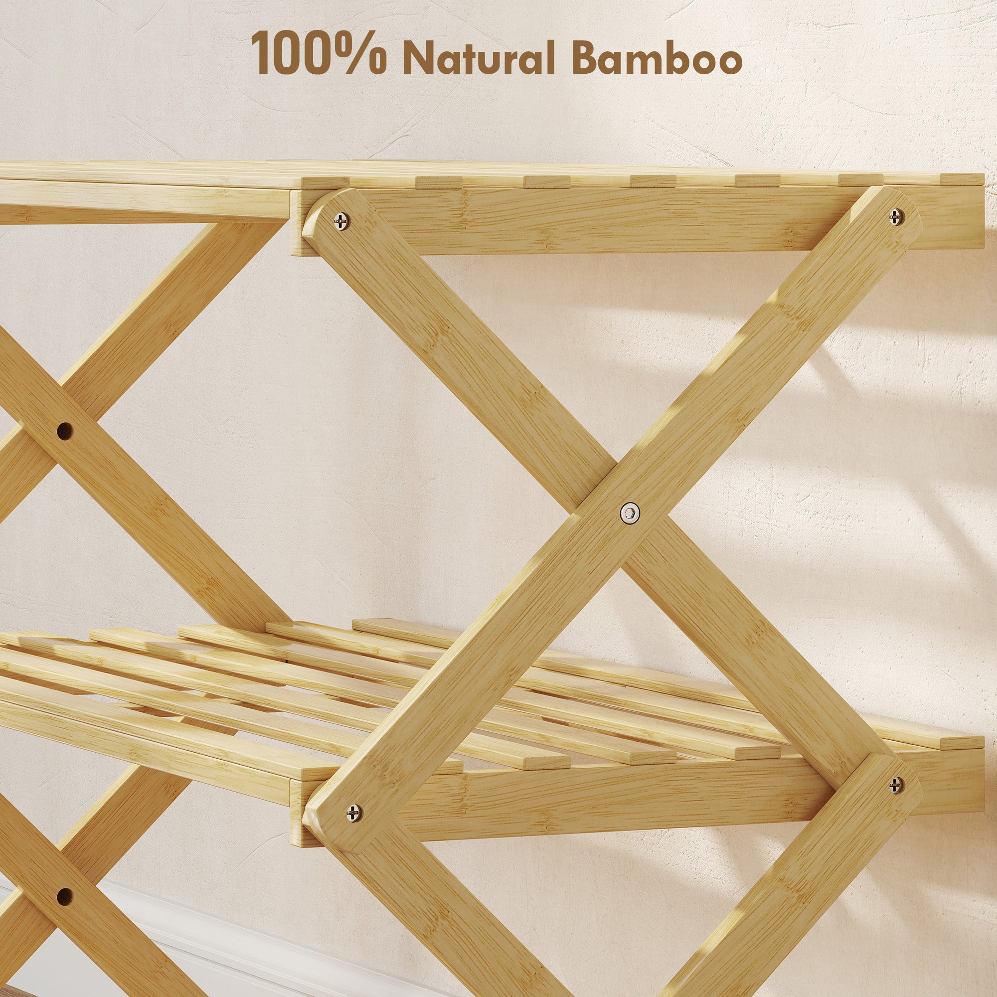 Three-Tier Folding Bamboo Shoe Rack - Natural Finish