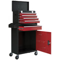 Two-Part Rolling Tool Storage Chest with Lockable Cabinet - Black/Red