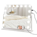 14 LED Tabletop Makeup Mirror with Adjustable Lighting and USB Port - White