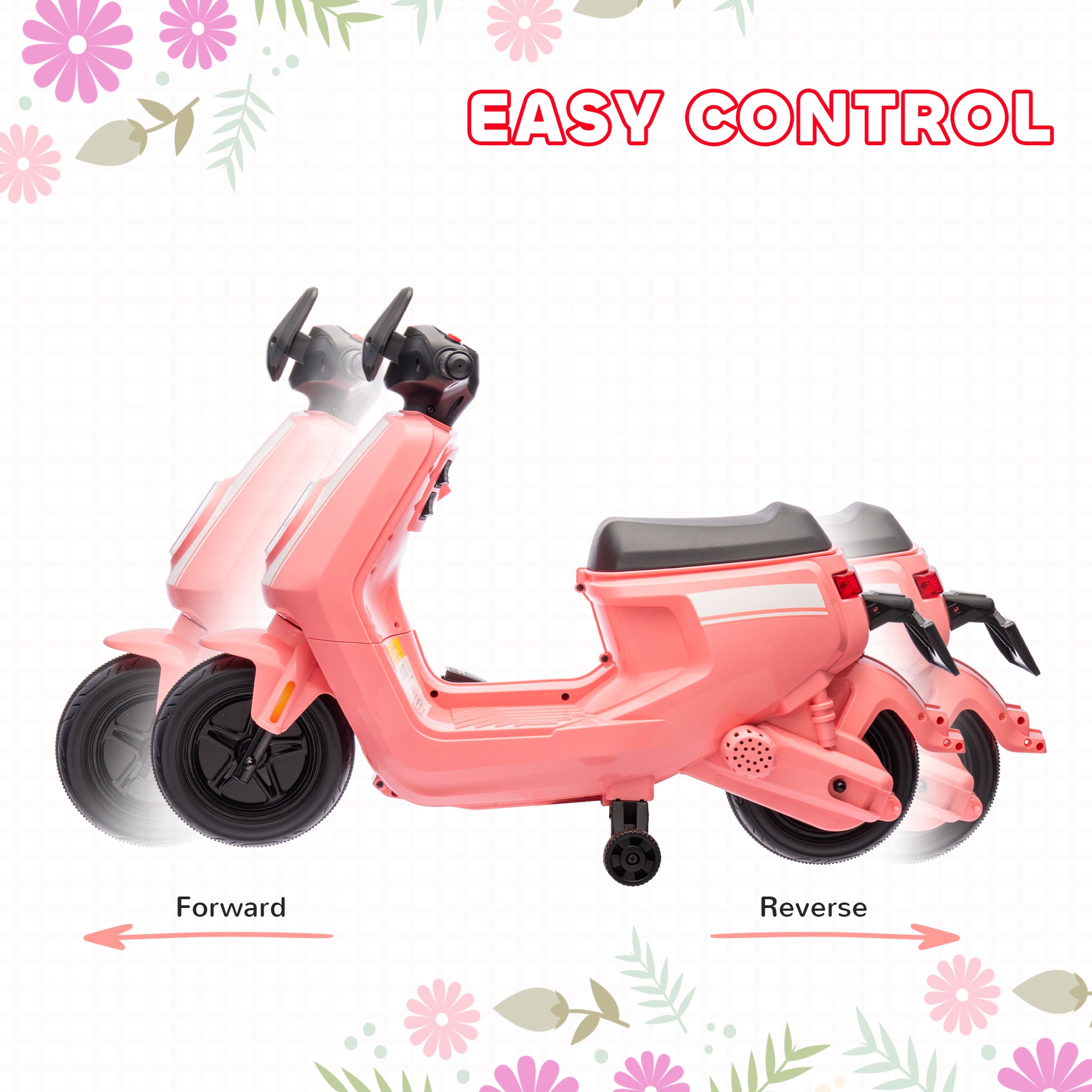 6V Ride on Motorbike, Kids Electric Motorbike w/ Headlights, Music, Training Wheels, for Ages 18-36 Months, Pink