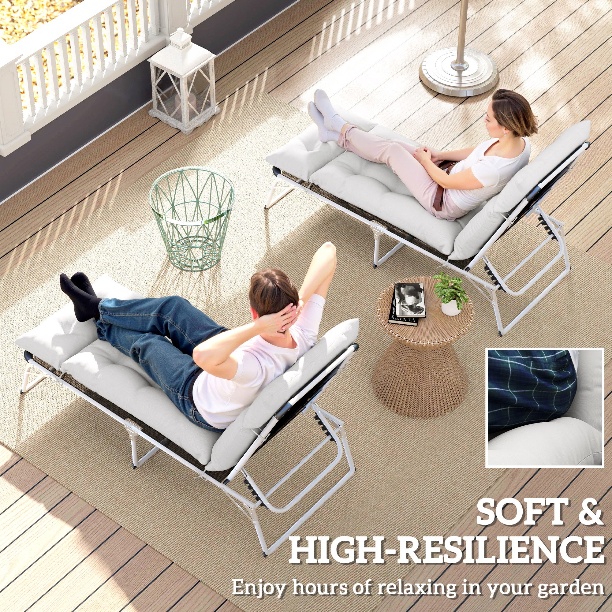 Set of 2 Sun Lounger Cushions with High-Resilience Foam - Light Grey