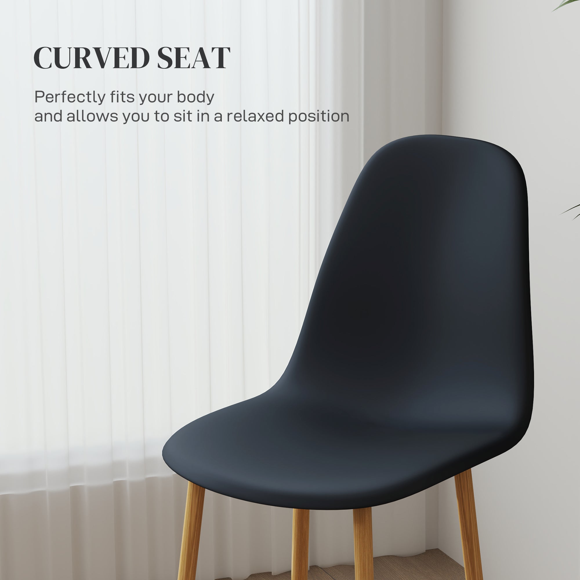 Modern Dining Chairs Set of 4, Kitchen Chairs with Backrest and Steel Legs for Dining Room, Living Room, Black