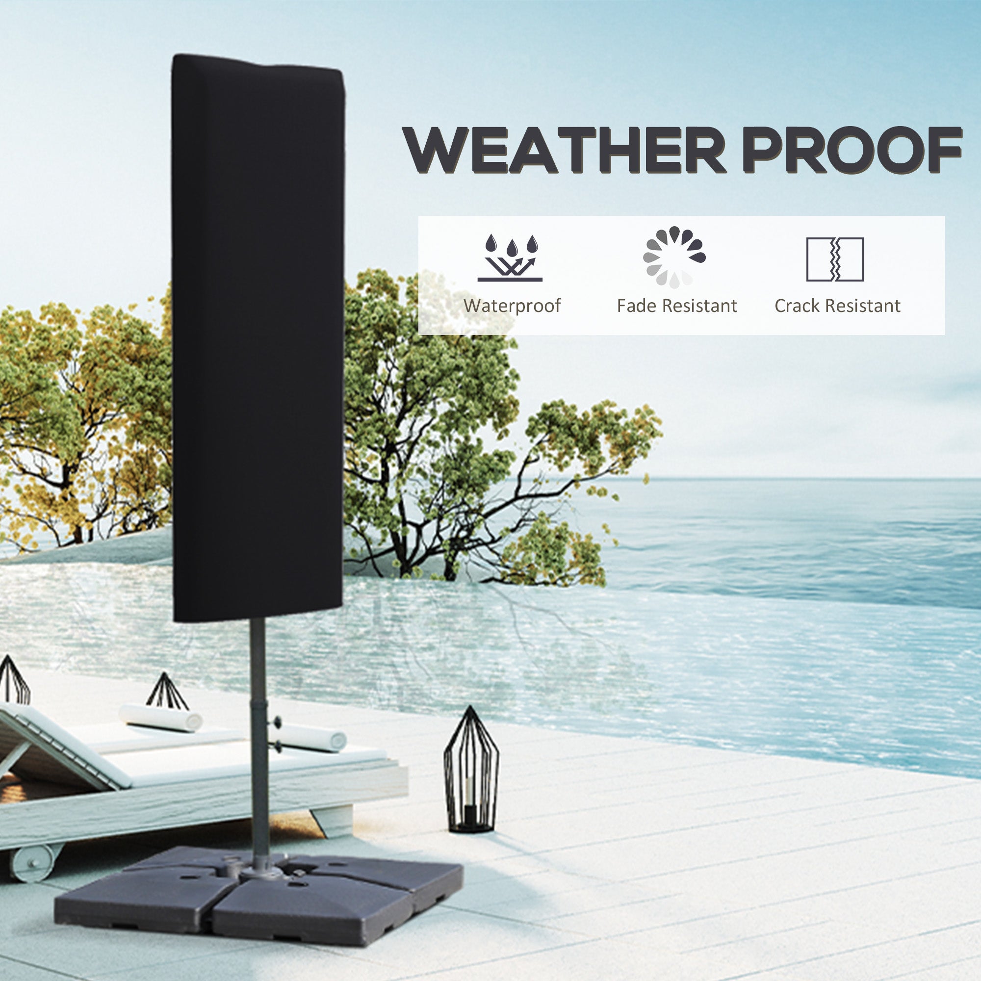 Garden Parasol Cover, Outdoor Patio Umbrella Protector Weatherproof Garden Patio with Rod, Zipper for 2-4m Parasol, Φ60 x 160cm, Black