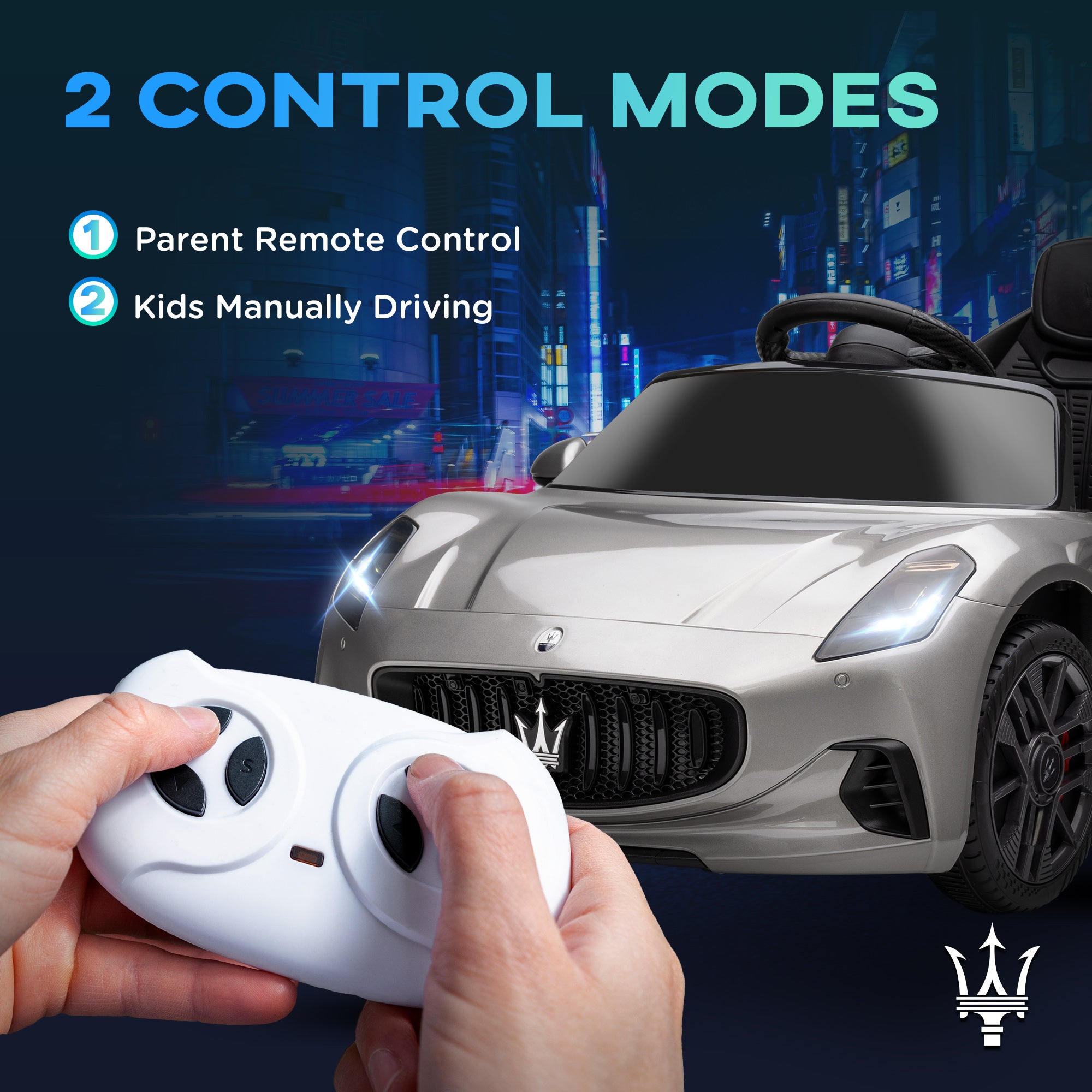 12V Maserati Gran Turismo Folgore Lincesed Kids Electric Car with Remote Control, Soft Start, Grey