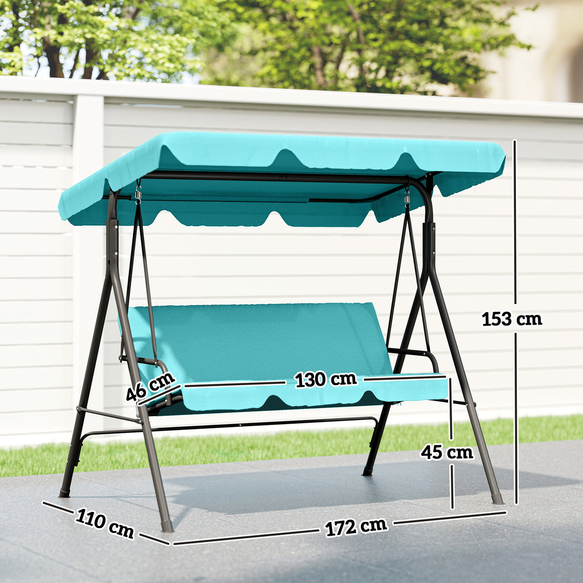 Three-Seater Garden Swing Chair, with Adjustable Canopy - Blue