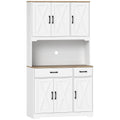 175 cm Tall Kitchen Pantry Cabinet with Microwave Stand, Freestanding Pantry Cupboard, White