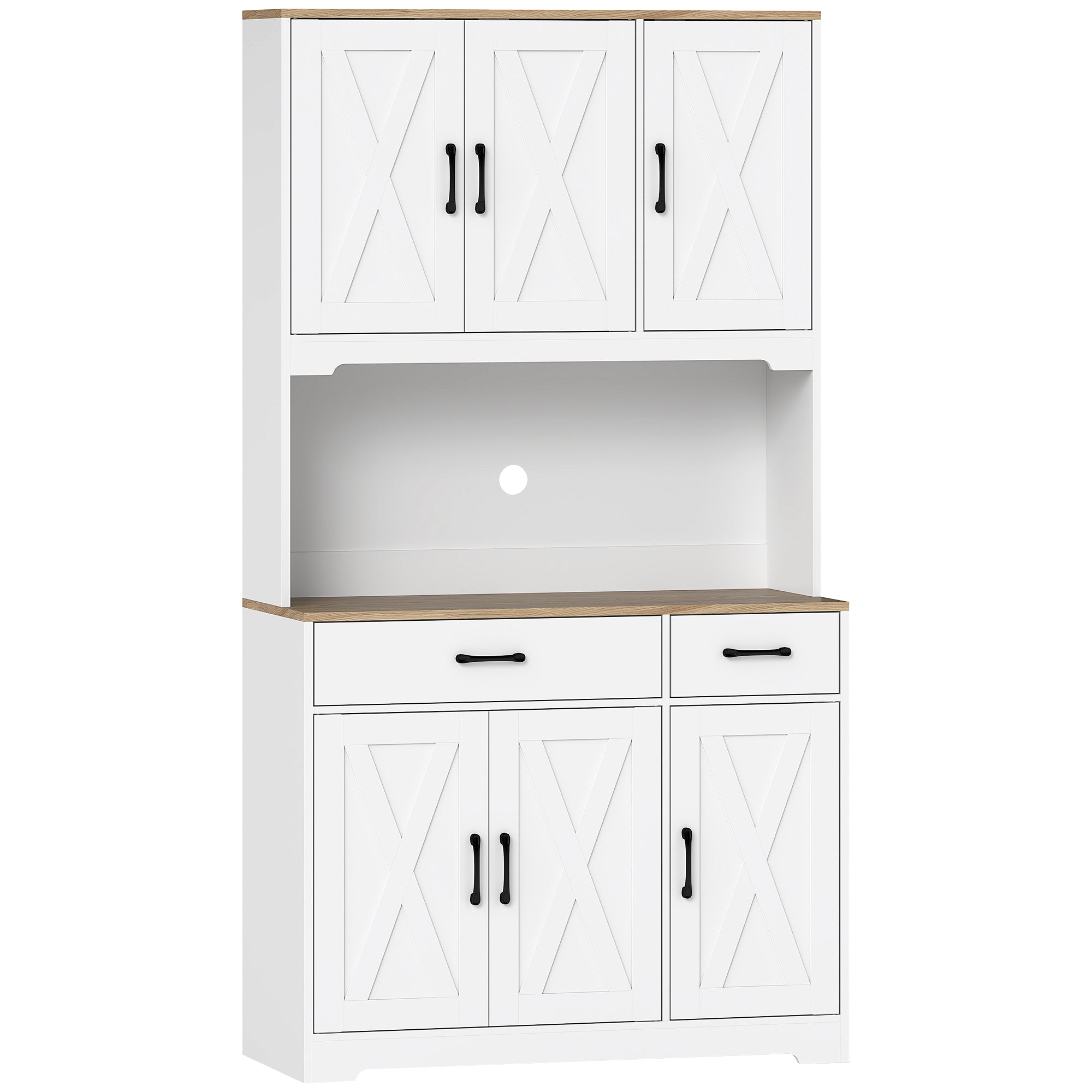 175 cm Tall Kitchen Pantry Cabinet with Microwave Stand, Freestanding Pantry Cupboard, White
