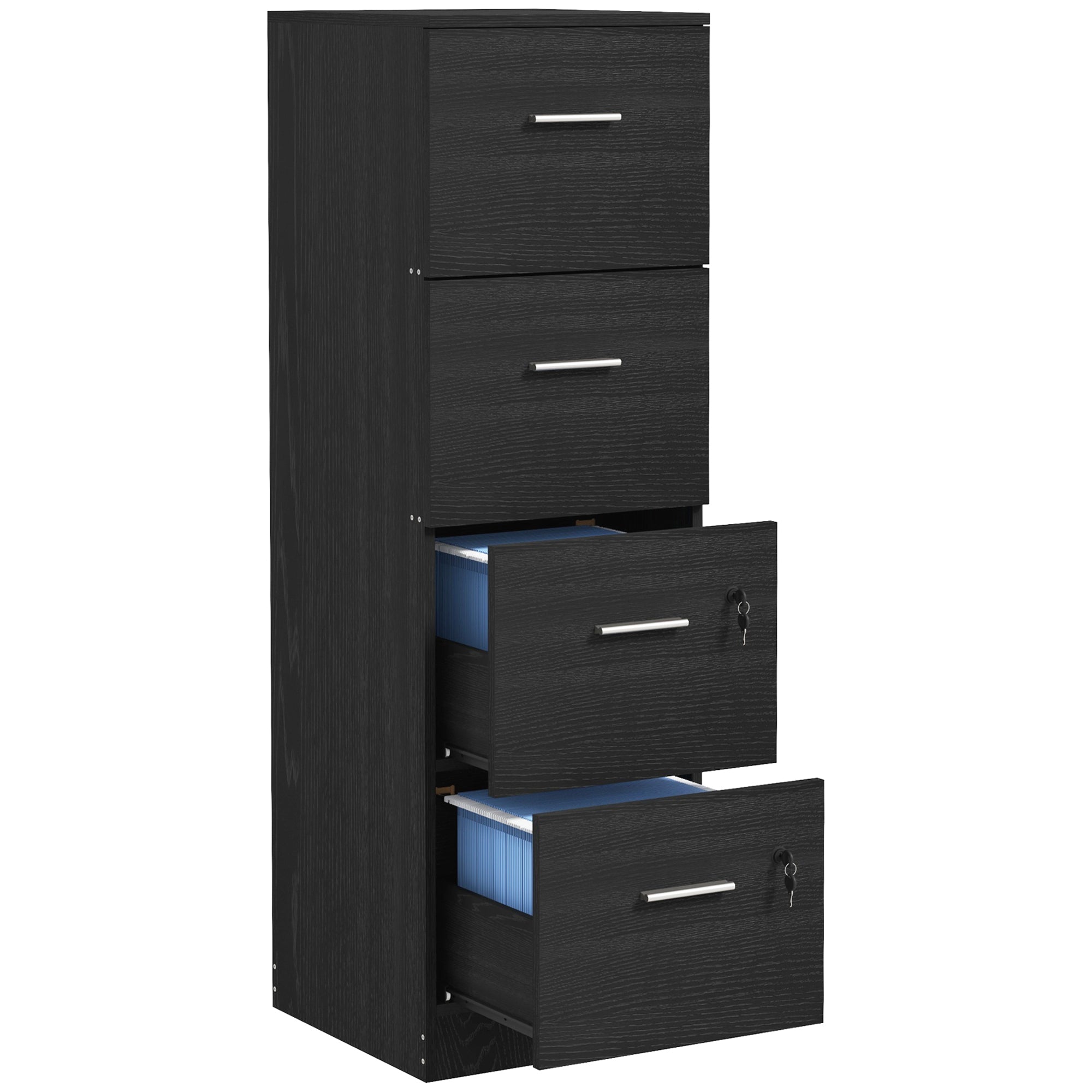 Four-Drawer Lockable Filing Cabinet - Black Wood Effect