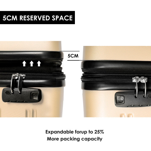 24" 4-Wheel ABS Hard Shell Travel Trolley Suitcase with Adjustable Handle, Luggage with Secure Lock, 45L × 28W × 69H cm, Golden