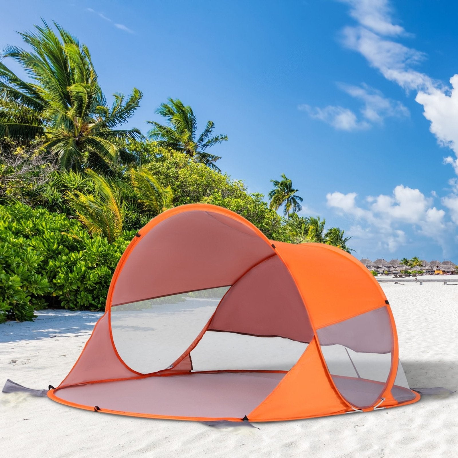 1 - 2 Person Pop up Beach Tent Hiking UV 30+ Protection Patio Sun Shelter Portable Automatic - Orange - Bedzy UK modern and affordable home furniture England