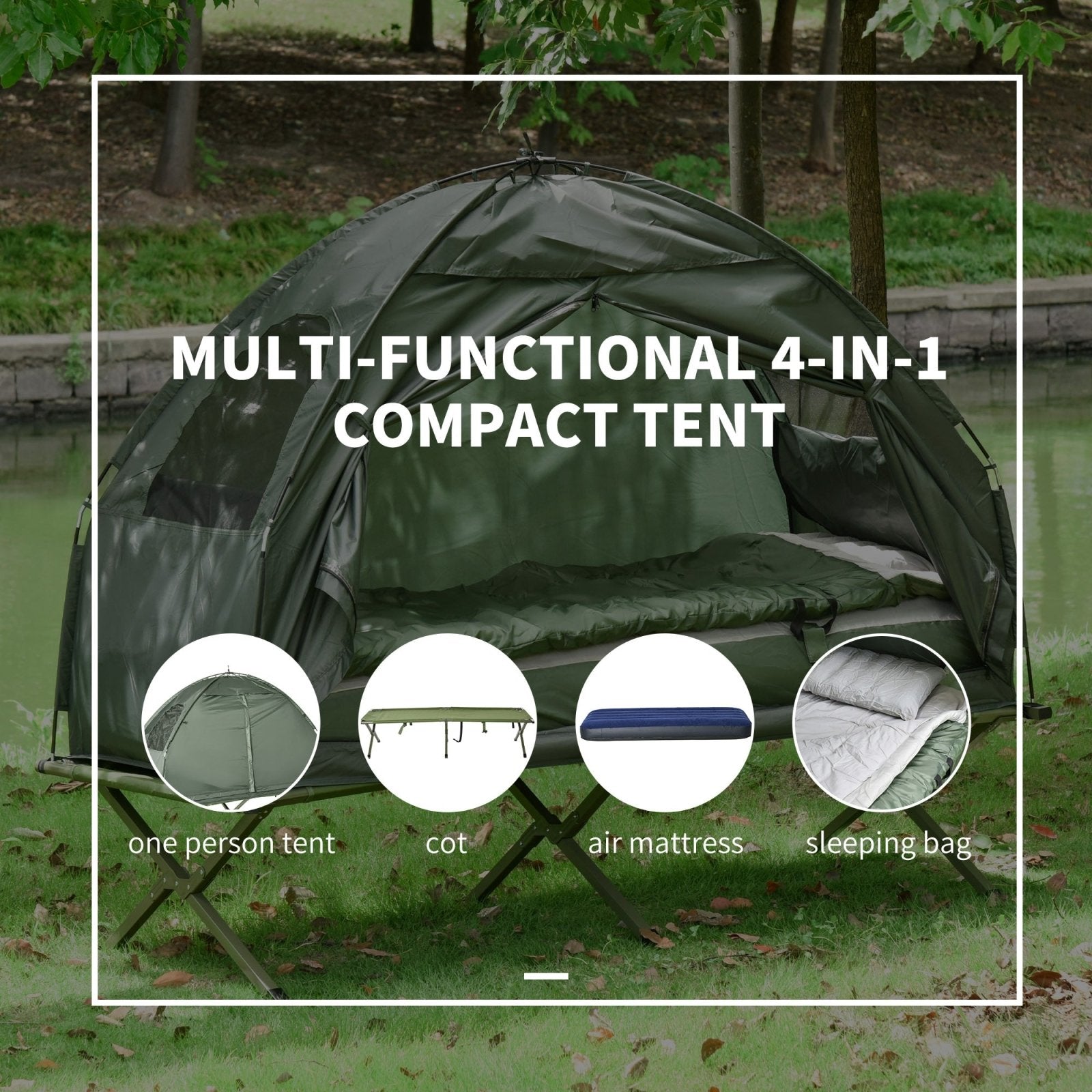 1 person Foldable Camping Tent w/Sleeping Bag Air Mattress Outdoor Hiking Picnic Bed cot w/Foot Pump - Bedzy UK modern and affordable home furniture England