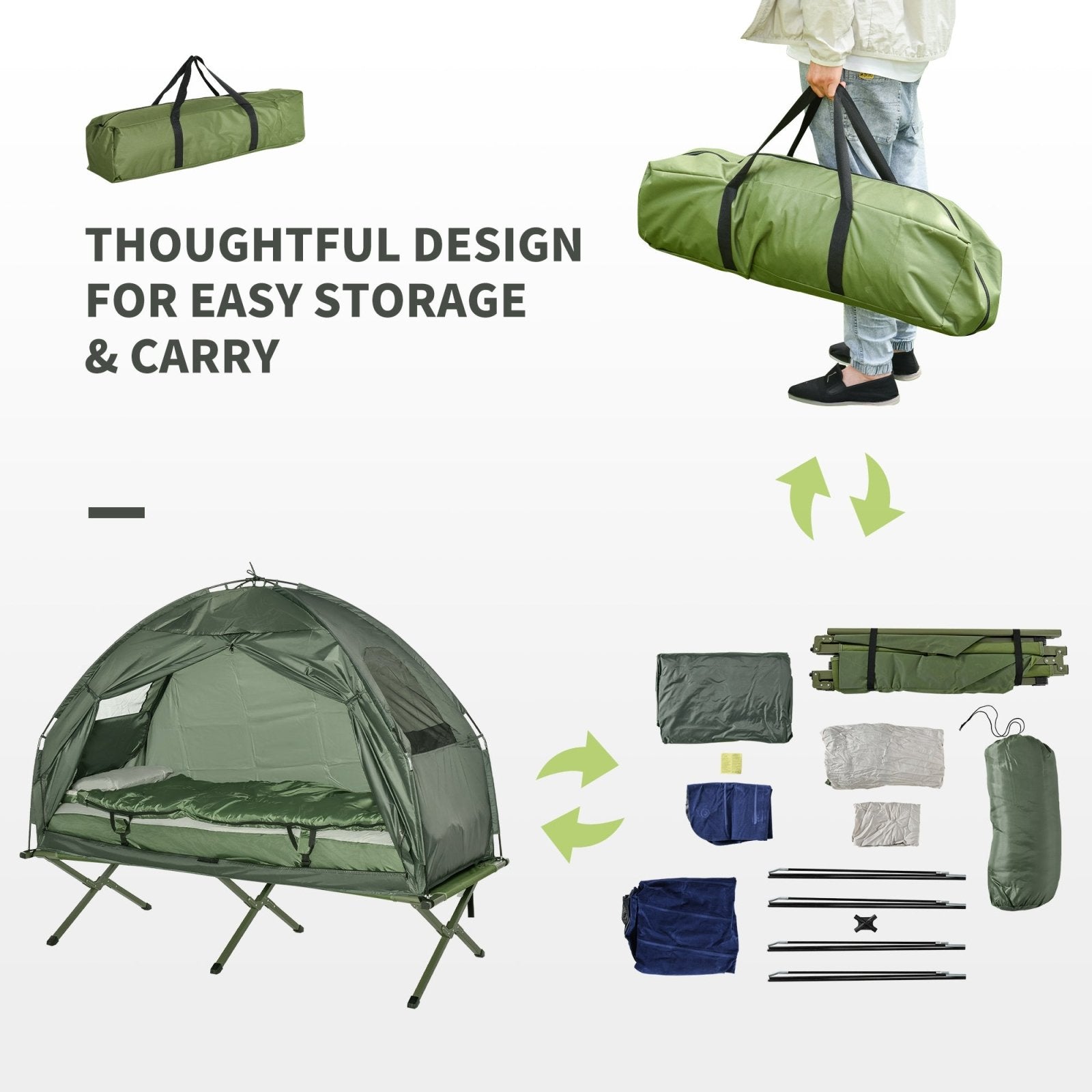 1 person Foldable Camping Tent w/Sleeping Bag Air Mattress Outdoor Hiking Picnic Bed cot w/Foot Pump - Bedzy UK modern and affordable home furniture England