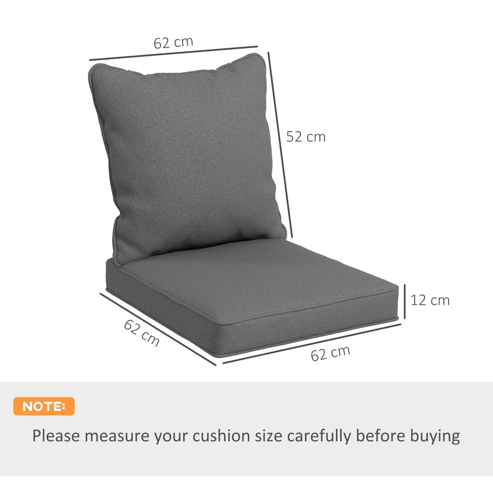 1 - Piece Back and Seat Cushion Pillow Replacement, Patio Chair Cushion Set for Indoor Outdoor, Charcoal Grey - Bedzy UK modern and affordable home furniture England