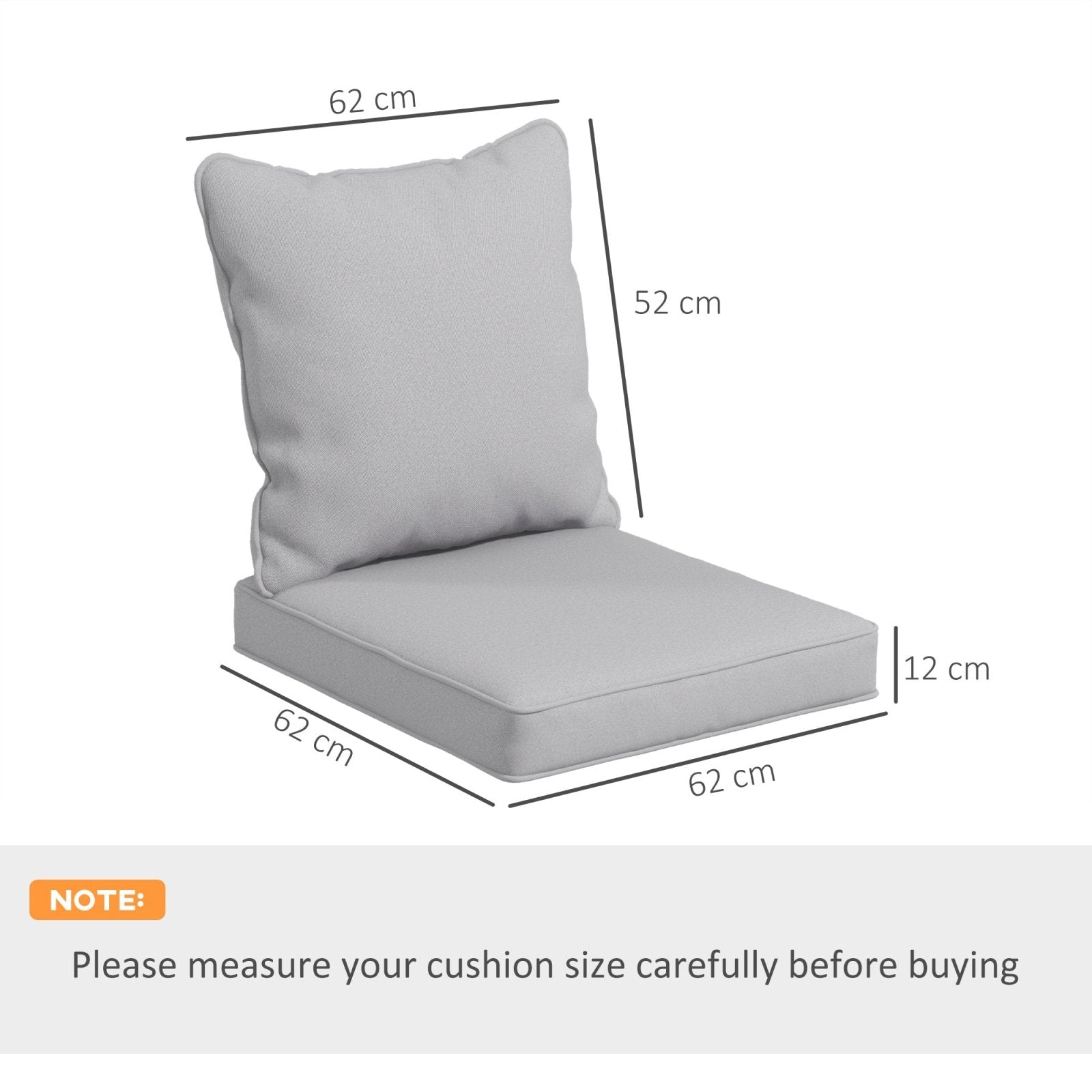 1 - Piece Back and Seat Cushion Pillow Replacement, Patio Chair Cushion Set for Indoor Outdoor, Light Grey - Bedzy UK modern and affordable home furniture England