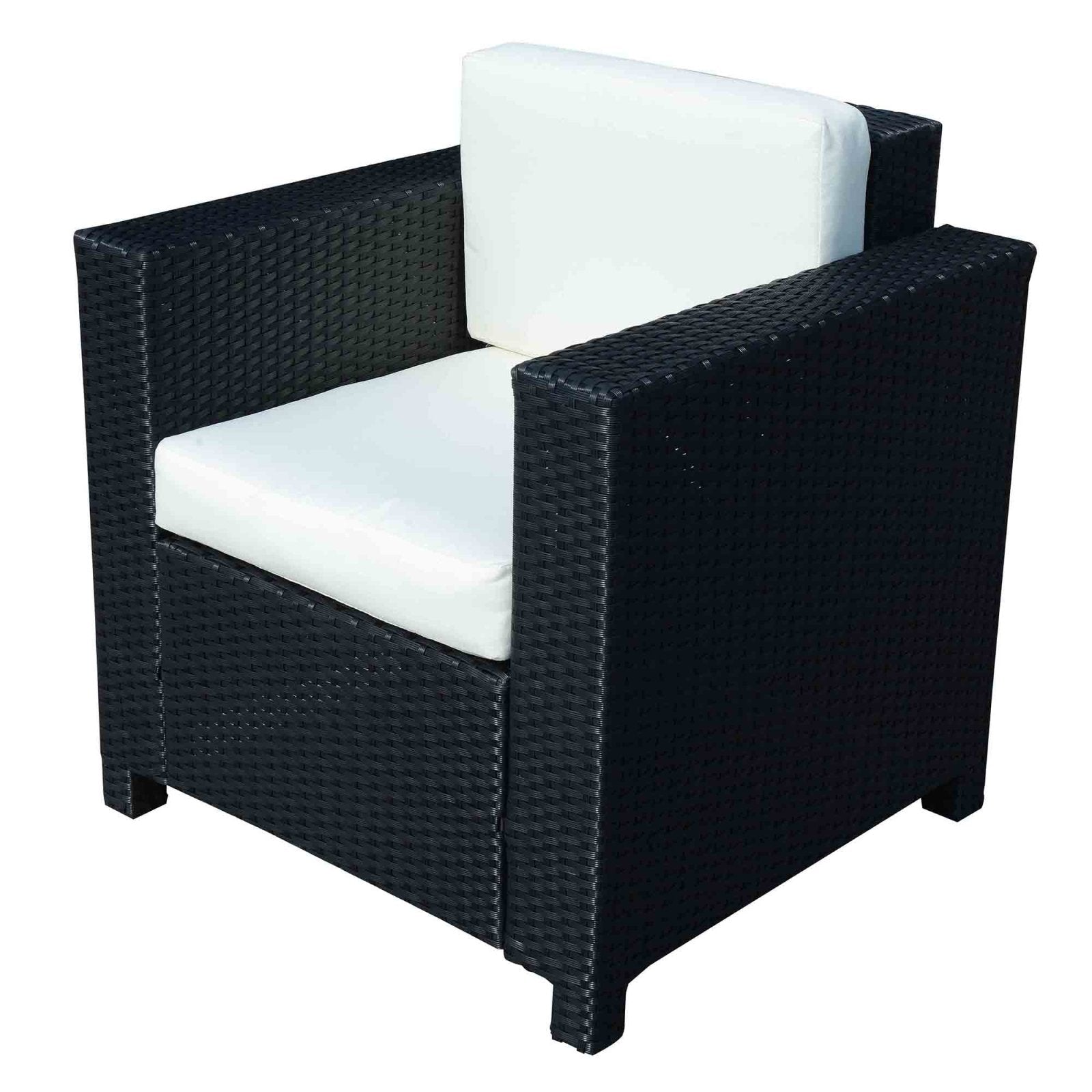 1 Seater Rattan Garden All - Weather Wicker Weave Single Sofa Armchair with Fire Resistant Cushion - Black - Bedzy UK modern and affordable home furniture England