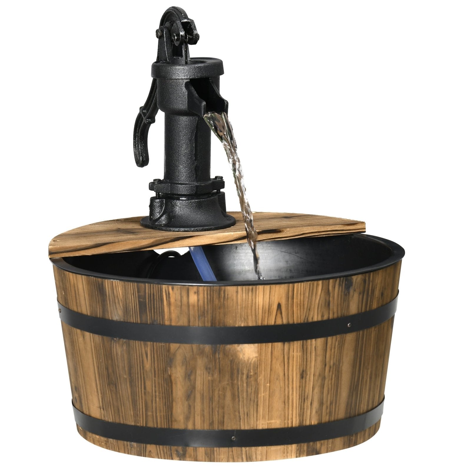 1 Tier Wooden Barrel Water Fountain Outdoor Garden Decorative Water Feature w/ Electric Pump - Bedzy UK modern and affordable home furniture England