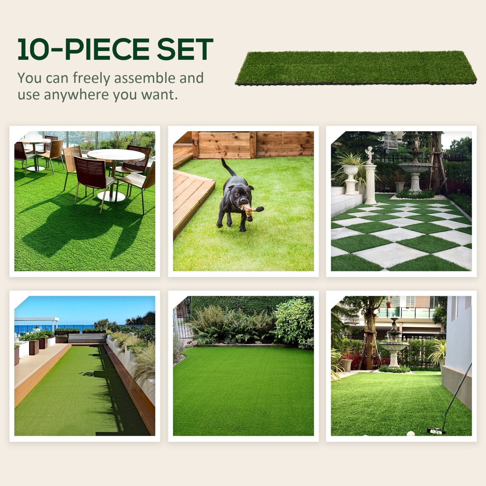 10 PCs 30 x 30cm Artificial Grass Turf, 25mm Pile Height Grass Carpet Fake Grass Mat UV Resistance for Outdoor - Bedzy UK modern and affordable home furniture England