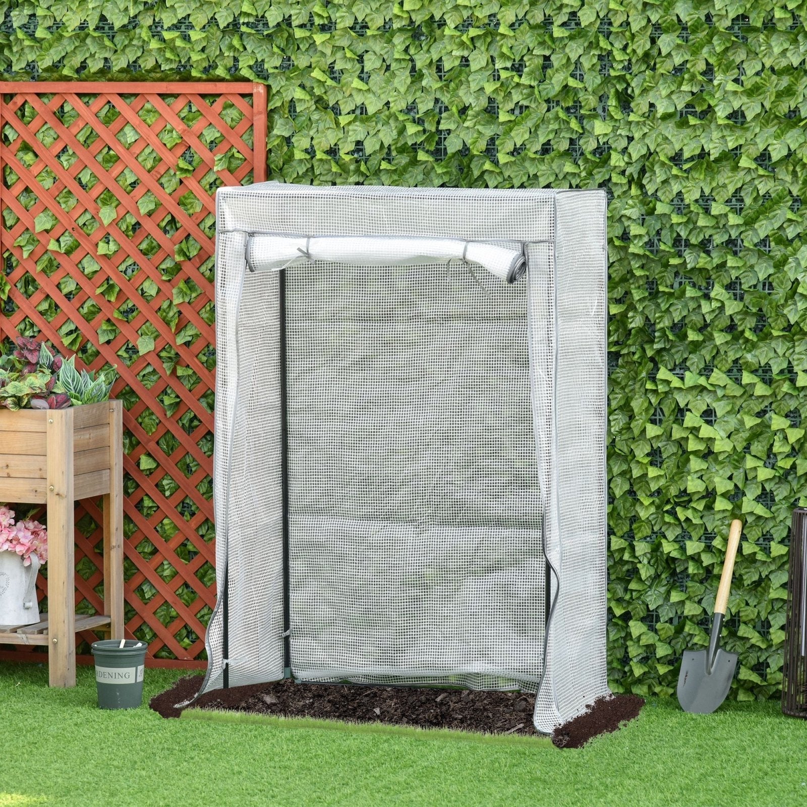 100 x 50 x 150cm Greenhouse Steel Frame PE Cover with Roll - up Door Outdoor for Backyard, Balcony, Garden, White - Bedzy UK modern and affordable home furniture England