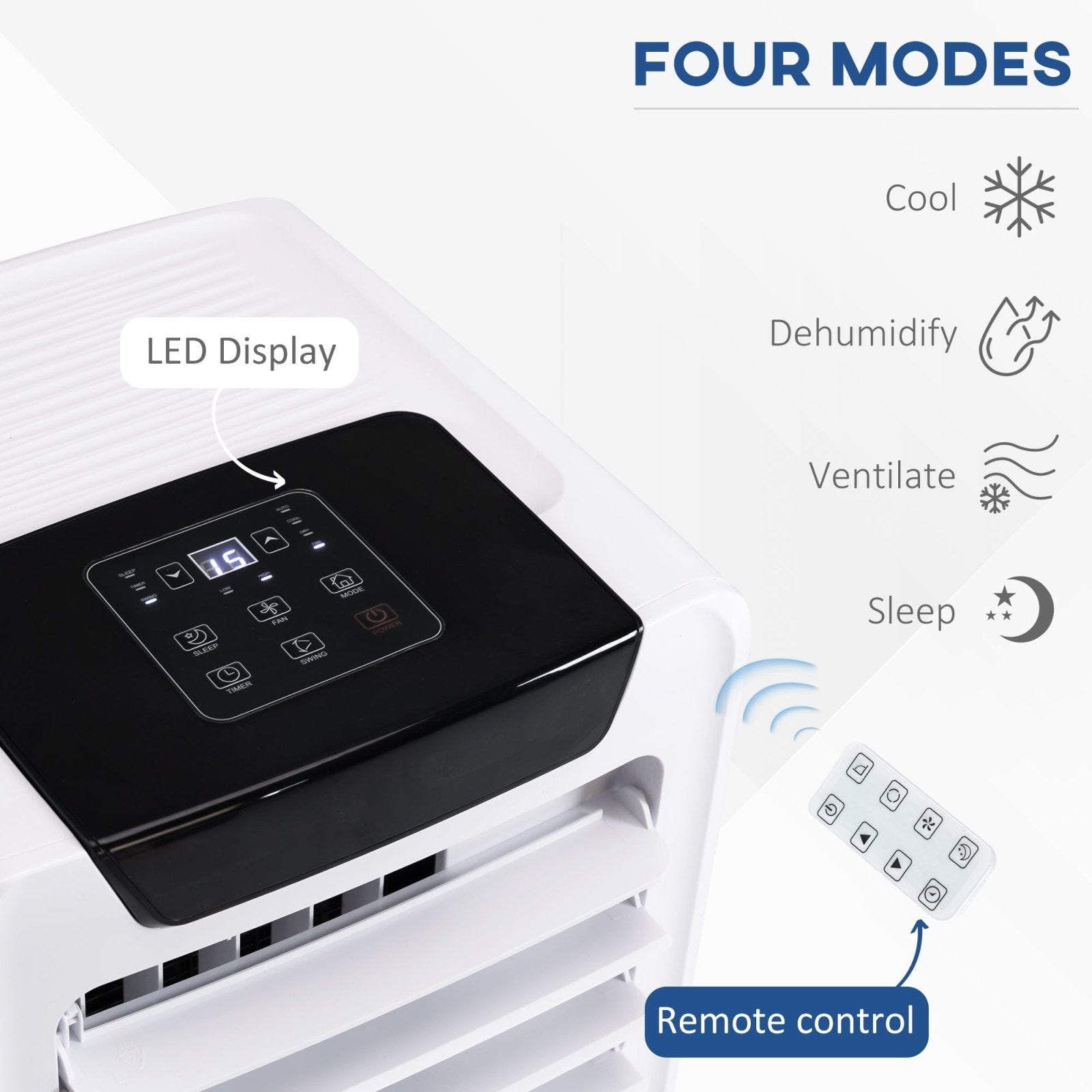 10000 BTU Mobile Portable Air Conditioner Cooling Dehumidifying Ventilating Ac Unit w/ Remote Controller, LED Display, Timer, White - Bedzy UK modern and affordable home furniture England