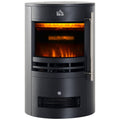 1000/2000W Freestanding Electric Fireplace with Log Burner Flame Effect and Thermostat Control - Black