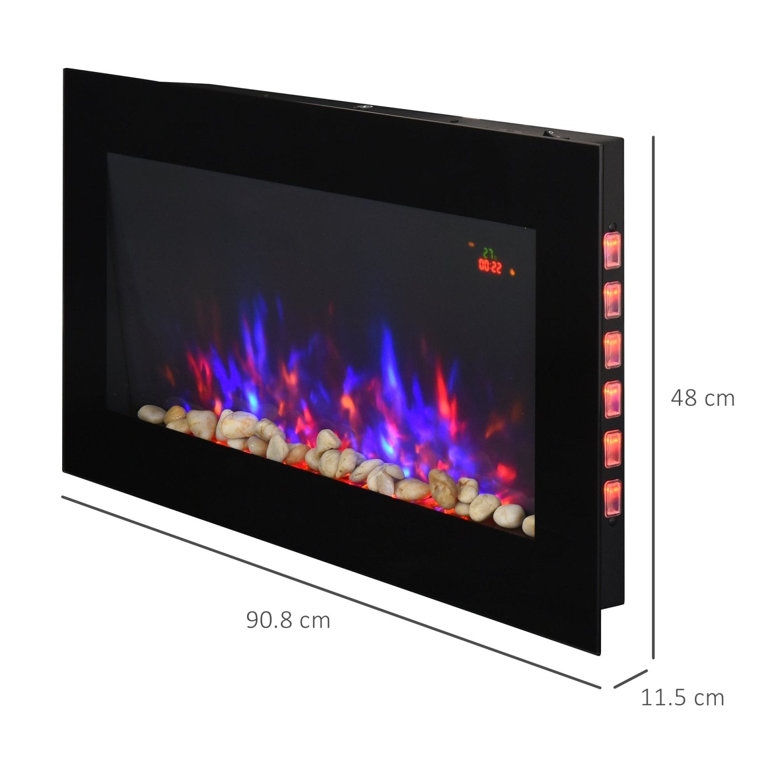 1000W/2000W LED Electric Fireplace w/ Automatic Function Remote Faux Flame Wall Home Heater Backlight Timer Sleek Stylish - Bedzy UK modern and affordable home furniture England