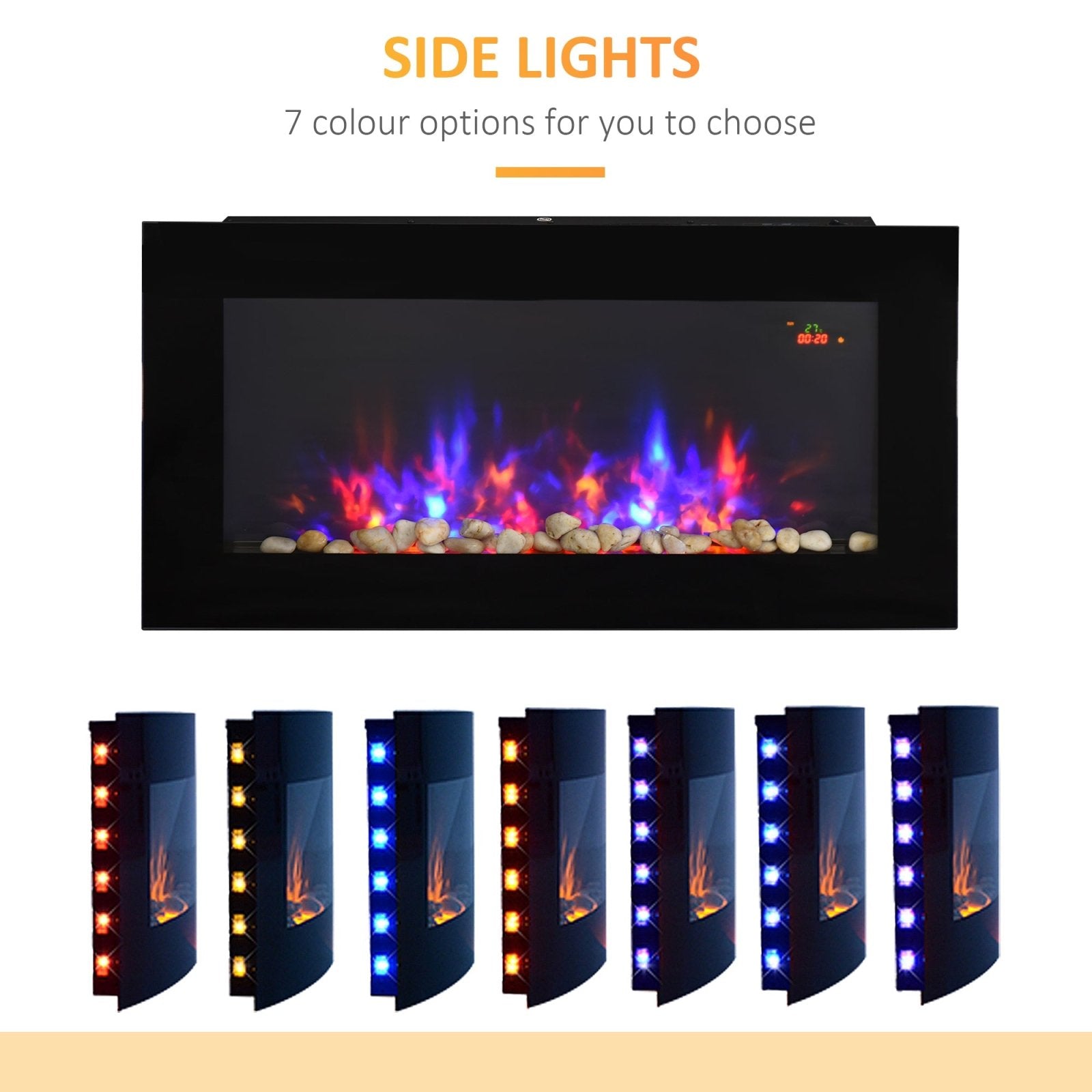 1000W/2000W LED Electric Fireplace w/ Automatic Function Remote Faux Flame Wall Home Heater Backlight Timer Sleek Stylish - Bedzy UK modern and affordable home furniture England