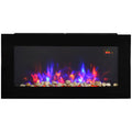 1000W/2000W LED Electric Wall Fireplace with Remote, Timer & Faux Flame - Black