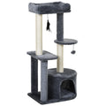 100cm Indoor Cat Tree with Perch House, Scratching Post & Play Ball - Grey and White
