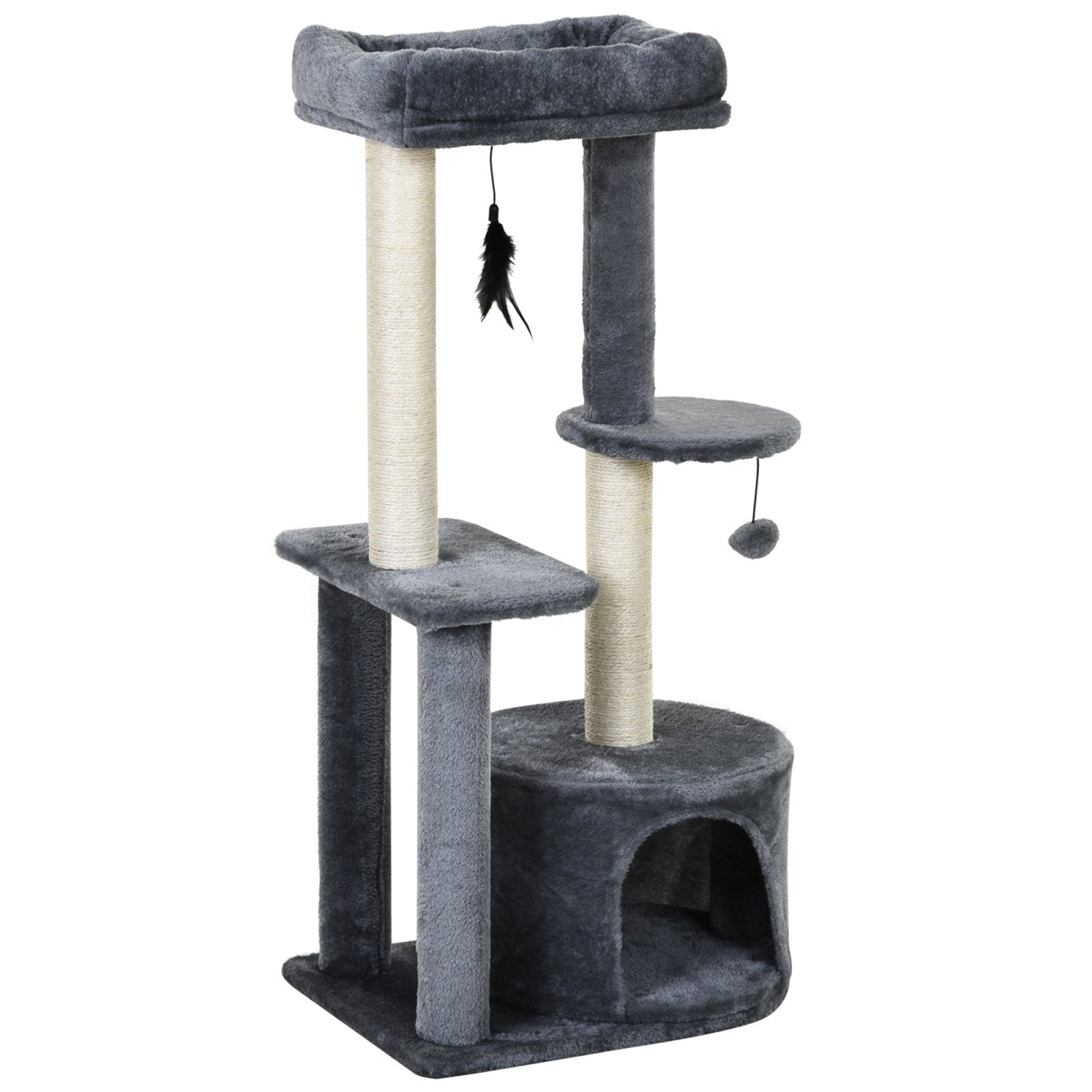 100cm Cat Tree for Indoor Cats, Multi - Activity Cat Tower with Perch House Scratching Post Platform Play Ball Rest Relax, Grey and White - Bedzy UK modern and affordable home furniture England