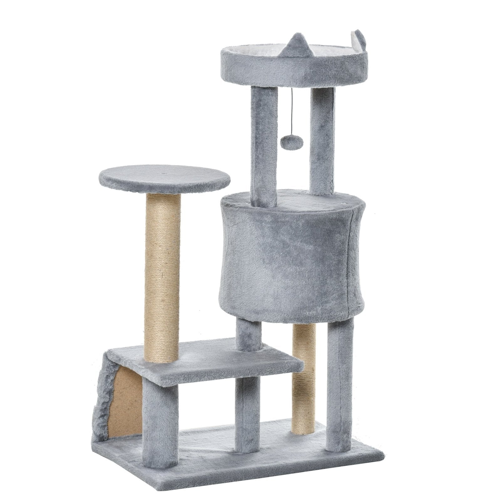 100cm Cat Tree Tower Condo Multi Platform Kitty Cat Center with Climbing Ladder Scratching Post Hanging Toy Ball, Light Grey - Bedzy UK modern and affordable home furniture England