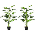 Set of 2 Artificial Monstera Trees 100cm with 21 Leaves in Nursery Pots - Green