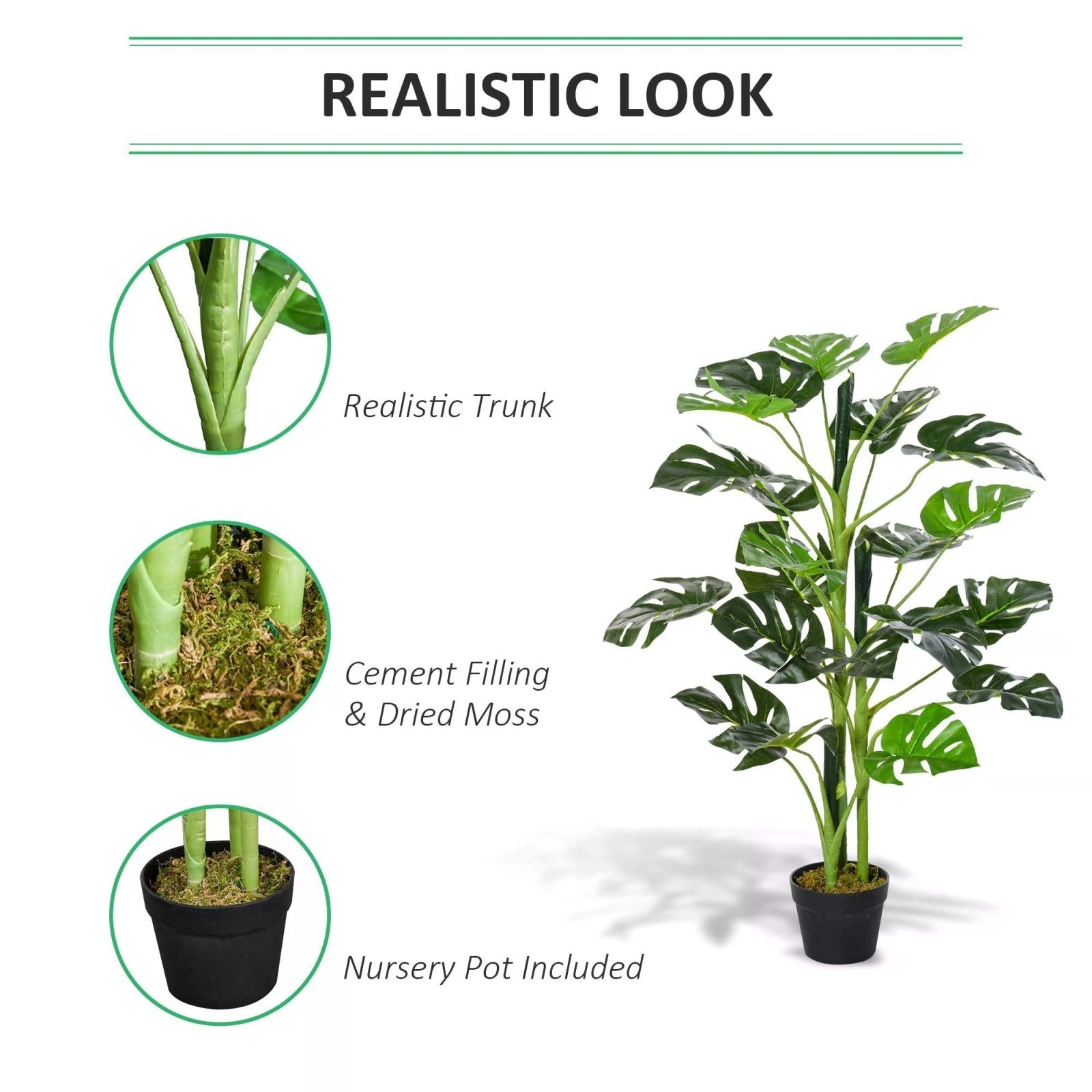 100cm/3.3FT Artificial Monstera Tree Decorative Cheese Plant 21 Leaves with Nursery Pot, Fake Tropical Palm Tree for Indoor Outdoor Décor - Bedzy UK modern and affordable home furniture England