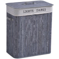 100L Collapsible Natural Wood Laundry Hamper with Lid and Removable Lining 52x32x63cm - Grey
