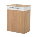 100L Collapsible Natural Wood Laundry Hamper with Lid and Removable Lining - Wood Color