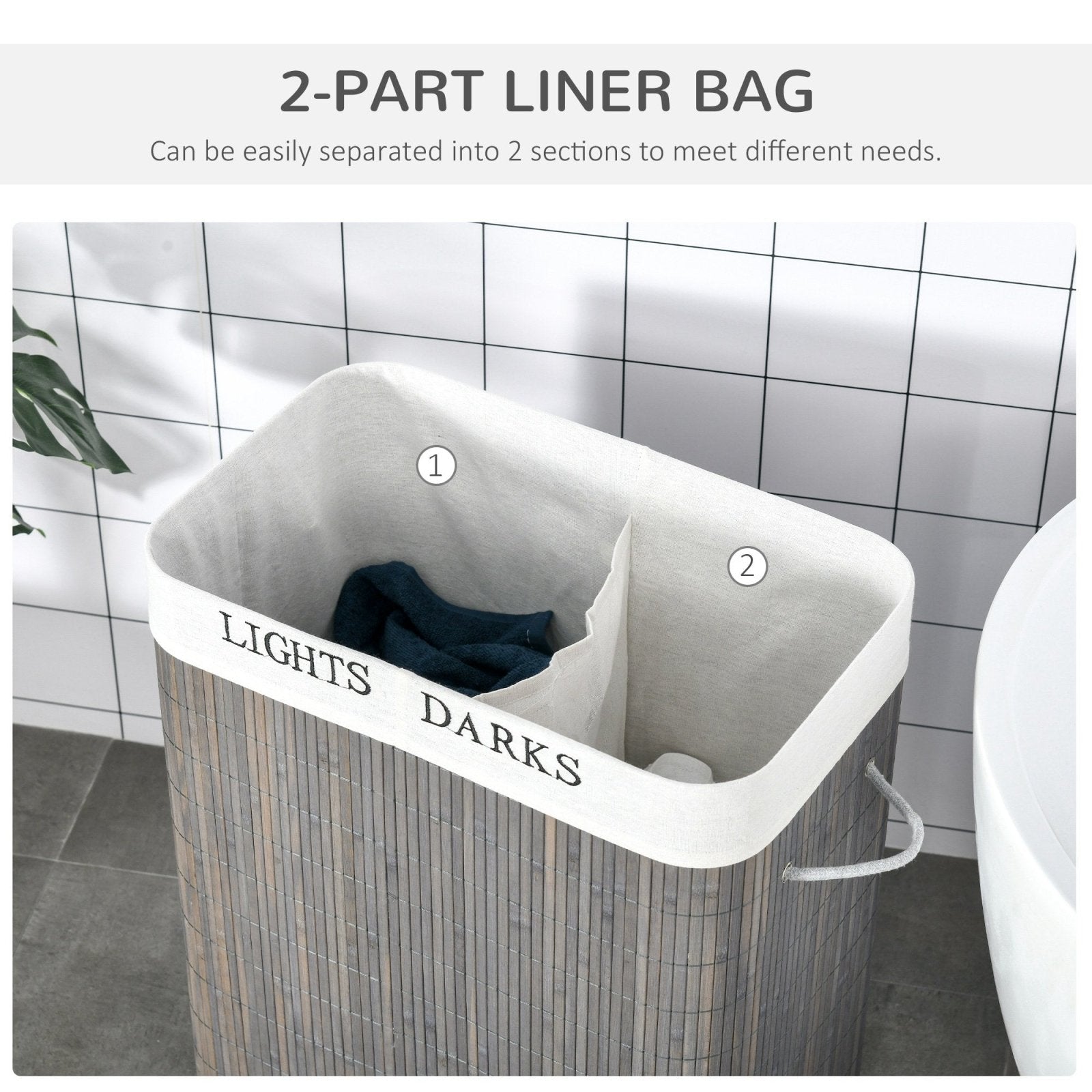 100L Laundry Basket with Flip Lid String Handles, 2 Section Collapsible Hamper Removable Lining Foldable Water - Resistant Dirty Clothes Storage - Bedzy UK modern and affordable home furniture England