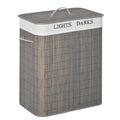 100L Collapsible Laundry Basket with Flip Lid, 2-Section Hamper, Removable Lining & String Handles - Grey