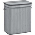 100L Natural Wood Laundry Basket with Flip Lid, Removable Lining & Handles - Grey
