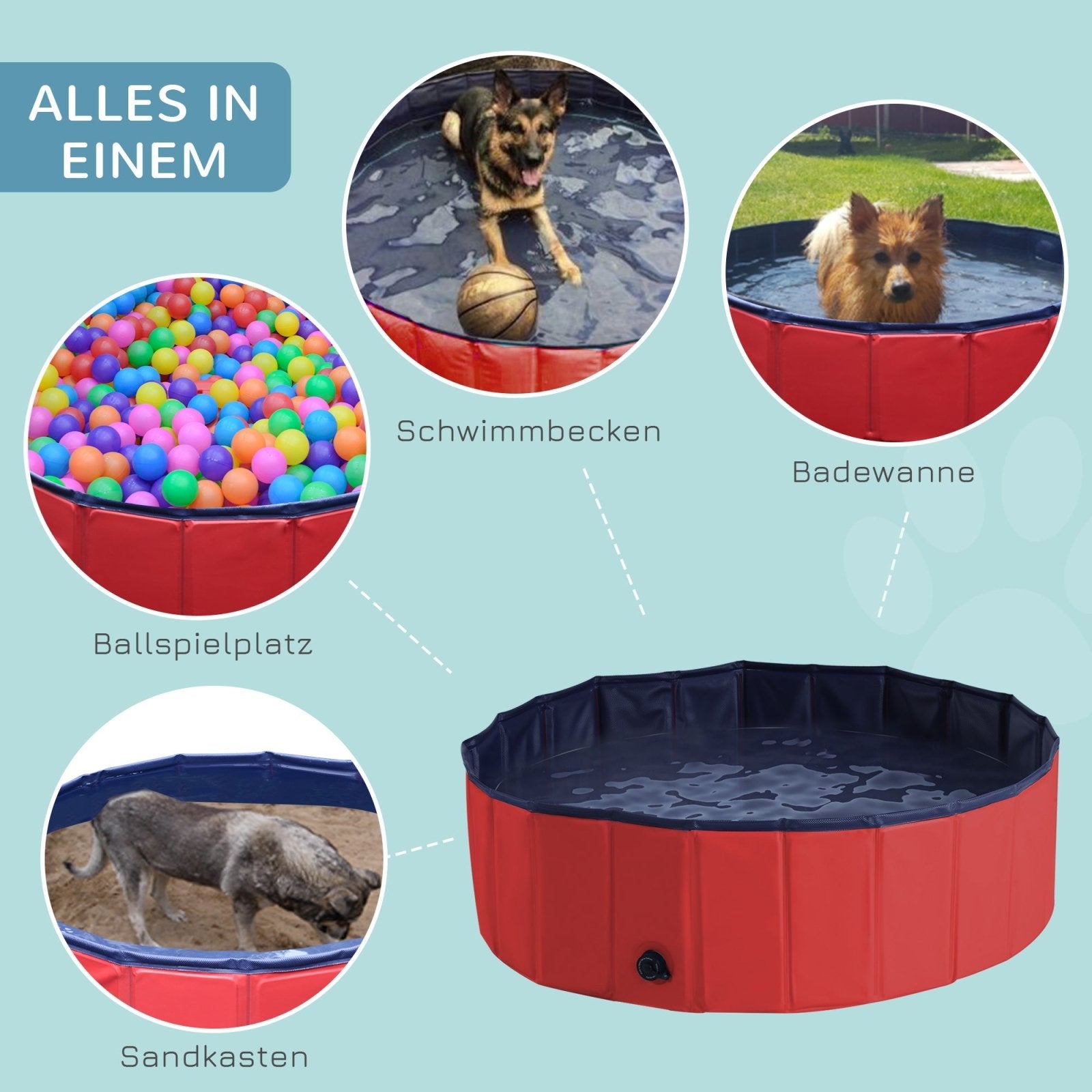 100x30H cm Pet Swimming Pool - Red - Bedzy UK modern and affordable home furniture England