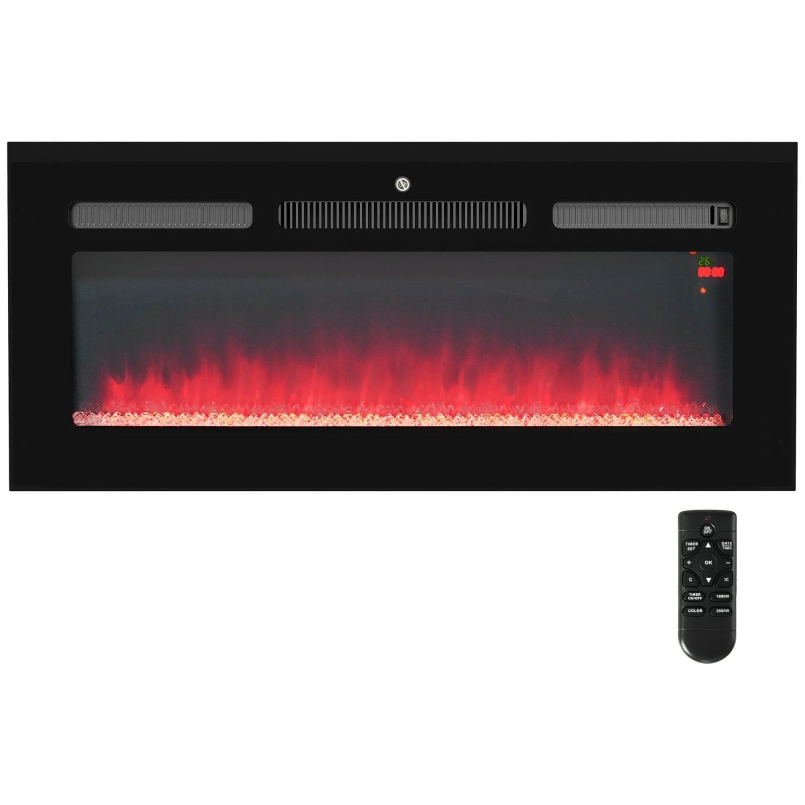 102cm Electric Fireplace, 2000W Recessed and Wall Mounted Electric Fire with Remote Control, 9 Flame Colour and Crystal, Black - Bedzy UK modern and affordable home furniture England