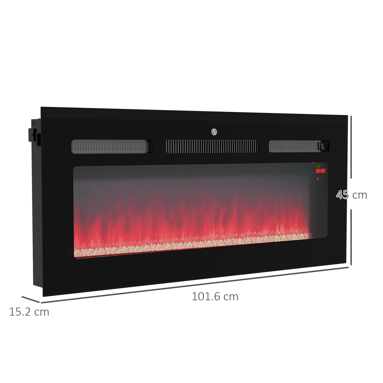 102cm Electric Fireplace, 2000W Recessed and Wall Mounted Electric Fire with Remote Control, 9 Flame Colour and Crystal, Black - Bedzy UK modern and affordable home furniture England