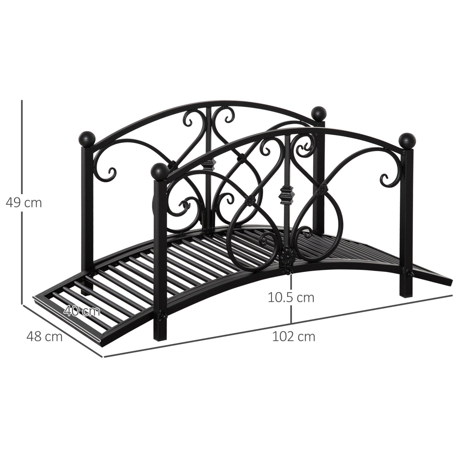 102L x 48W x 49H Classic Metal Garden Bridge with Safety Railings Arc Footbridge Decorative Pond for Backyard Creek Stream, Black - Bedzy UK modern and affordable home furniture England